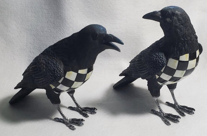 New MACKENZIE CHILDS  Set of 2  SPELLBOUND RAVENS Courtly Check & Ombre  Purple