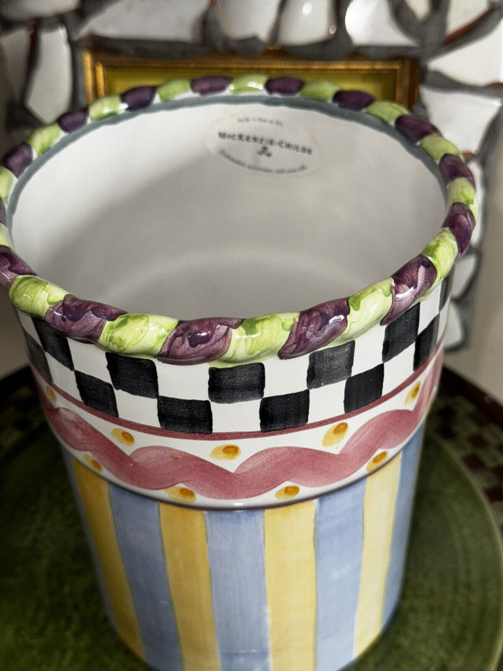MACKENZIE CHILDS PICCADILLY CERAMIC UTENSIL HOLDER  RETIRED- Hand Painted