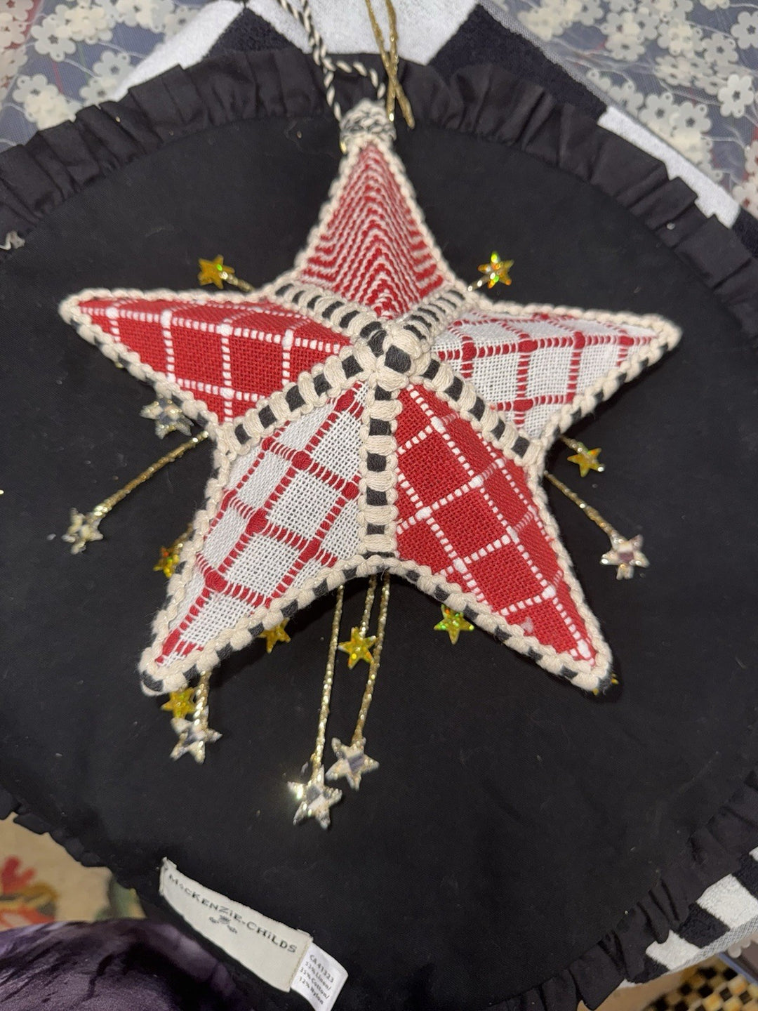 MacKenzie Childs Cozy Christmas Patchwork Star Ornament- Material 9”