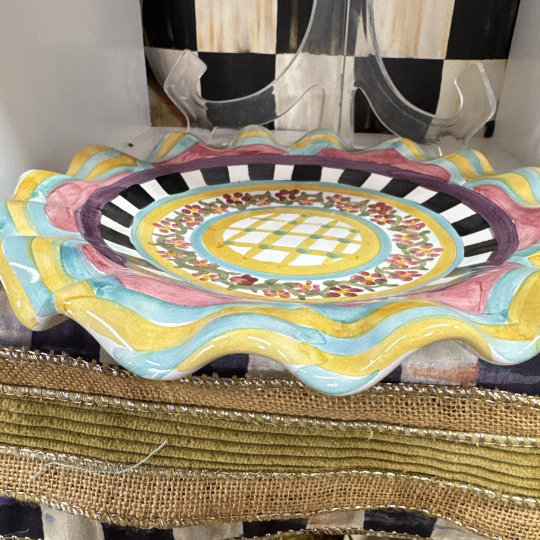 MacKenzie Childs Taylor Hitchcock Fields Dessert Salad Plate 9” Fluted- New 2026