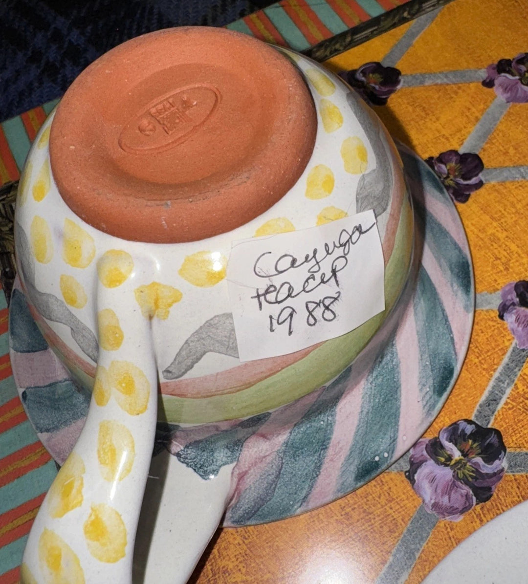 Victoria & Richard Era Mackenzie Childs Taylor CAYUGA Cup And Saucer 1988