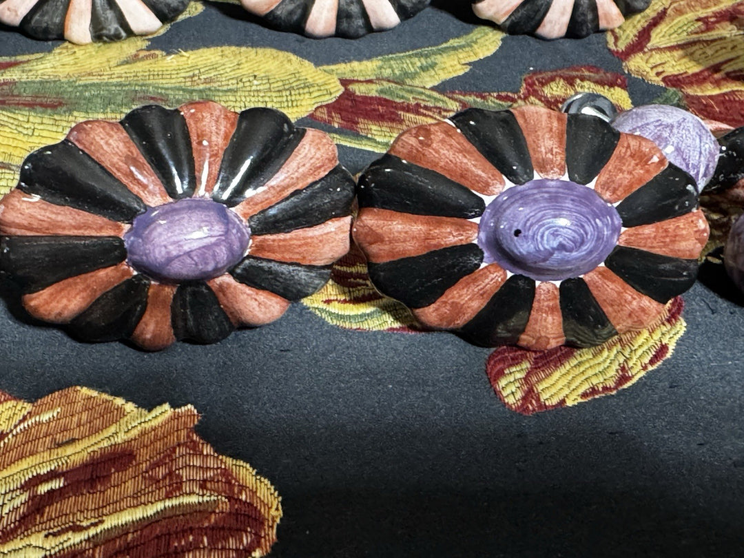 MacKenzie Childs  Ribbed Majolica Cabinet Pulls 1 Knob- Brown, Black And Purple