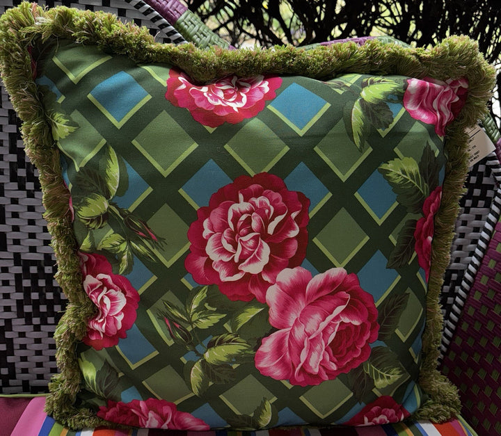 Mackenzie Childs Greenhouse Wild Rose Outdoor Throw Pillow 20 x 20 Excellent