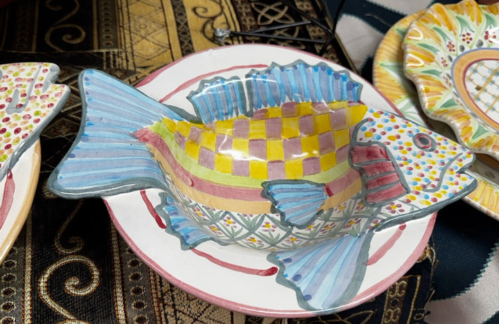 MacKenzie Childs Multi Colored Ceramic 8.5” Fish Bowl- Great Condition Retired