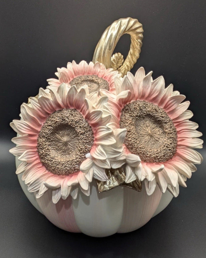 NWT MacKenzie Childs Rosy Stripe Pumpkin With Pink Sunflower - All Season Decor