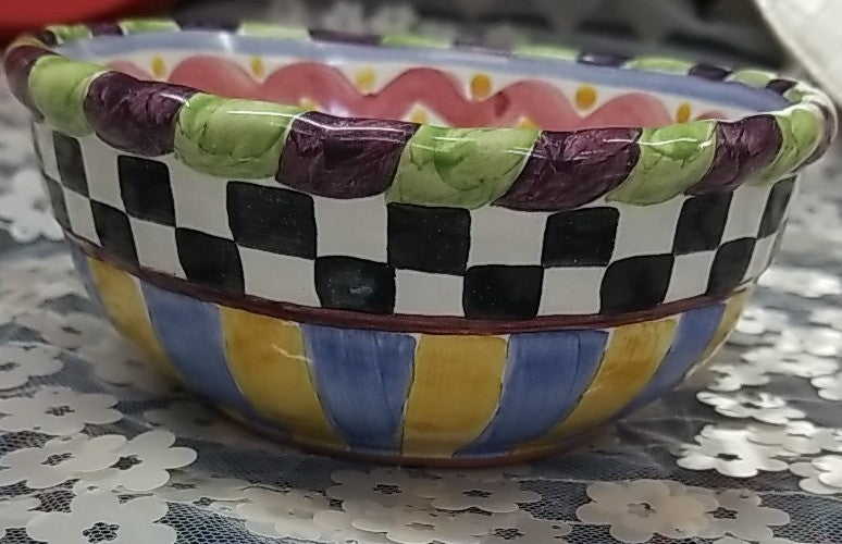 Mackenzie Childs Piccadilly 5.5” Ceramic Dip Bowl With Courtly Check