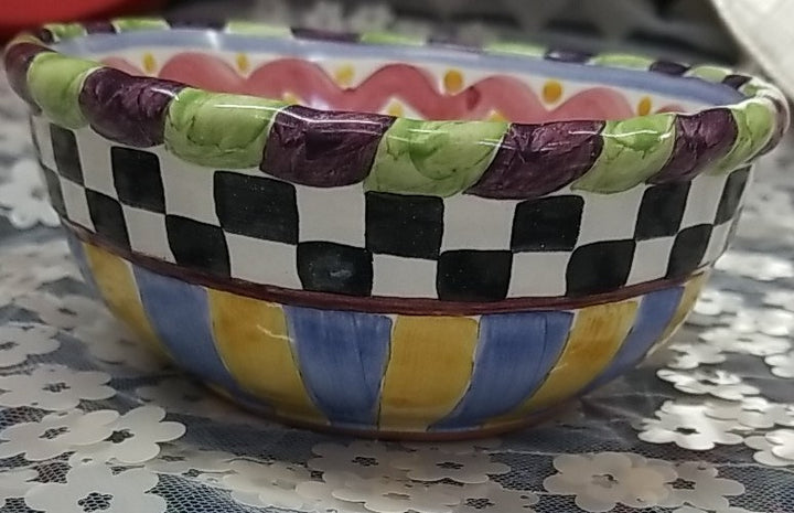 Mackenzie Childs Piccadilly 5.5” Ceramic Dip Bowl With Courtly Check