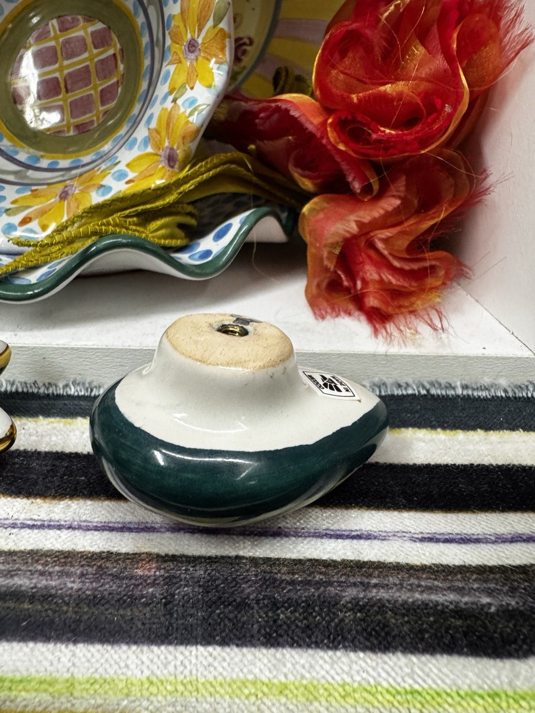 MacKenzie Childs  One HTF Leaf Knob  2”x 3.” Ceramic Retired Pattern