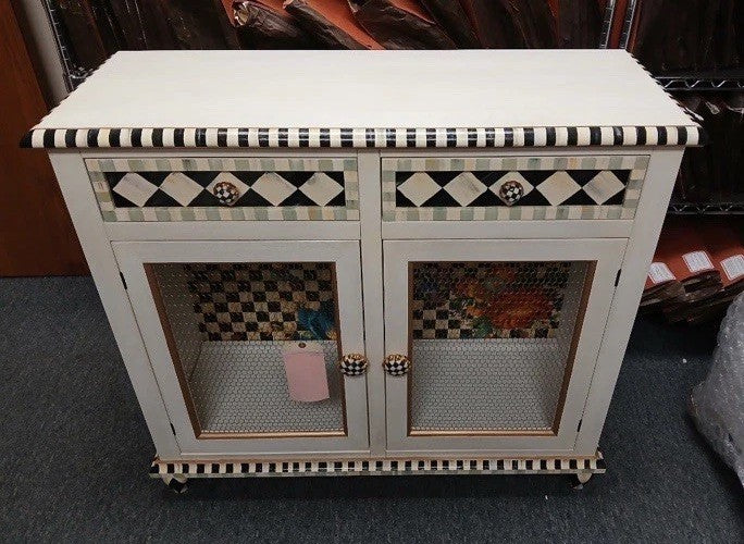 Mackenzie Childs White Flower Market Small Wood Cabinet