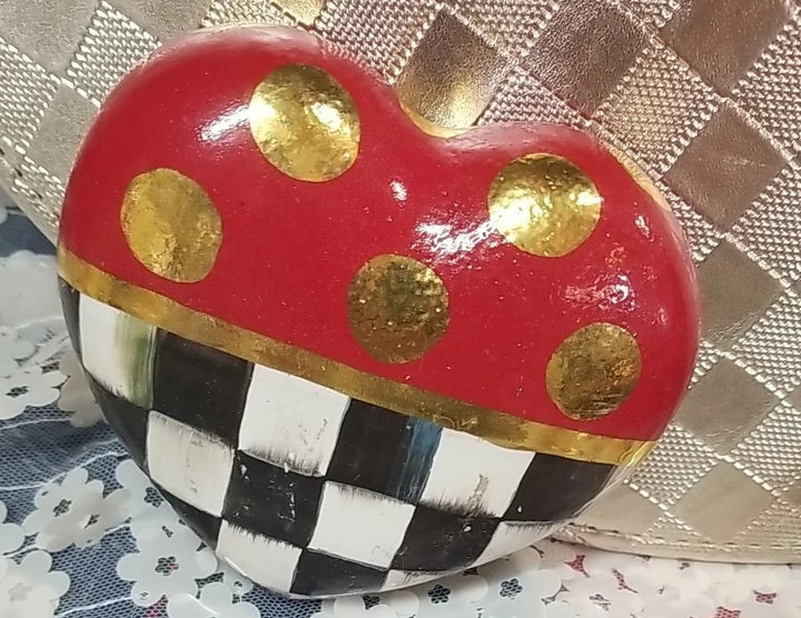 Mackenzie Childs Dotty Heart Ceramic Paperweight- Second- Read