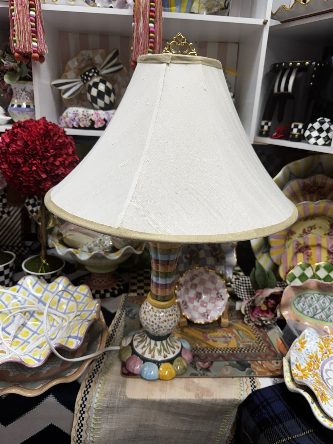 Mackenzie Childs Lamp Confetti Vase Ceramic 27” Tall - Made In Aurora