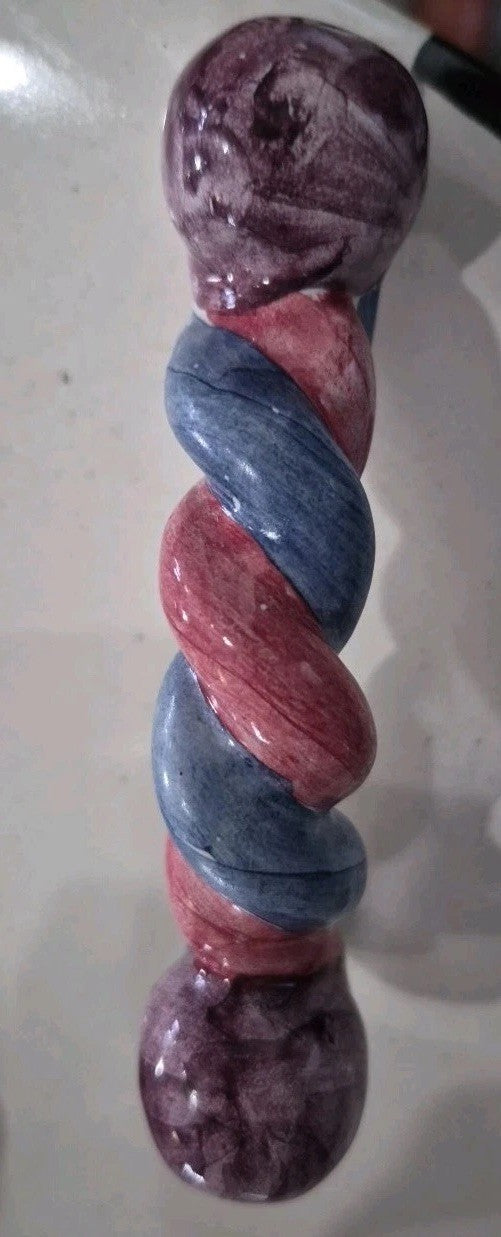 Mackenzie Childs  4.75 Twist Ceramic Handle Pull Knob Purple Blue Pink