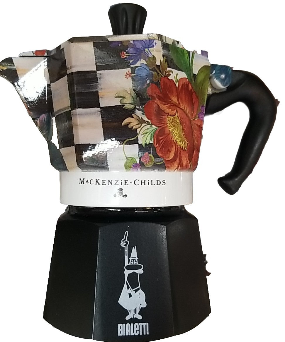 MacKenzie Childs BIALETTI MOKA POT 3 CUP COFFEE FLOWER HAND PAINTED BRAND NEW