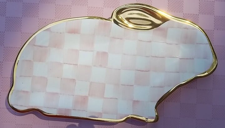 Mackenzie Childs LIMITED  Bunny Rabbit Plate Pink Rosy Check- Ceramic