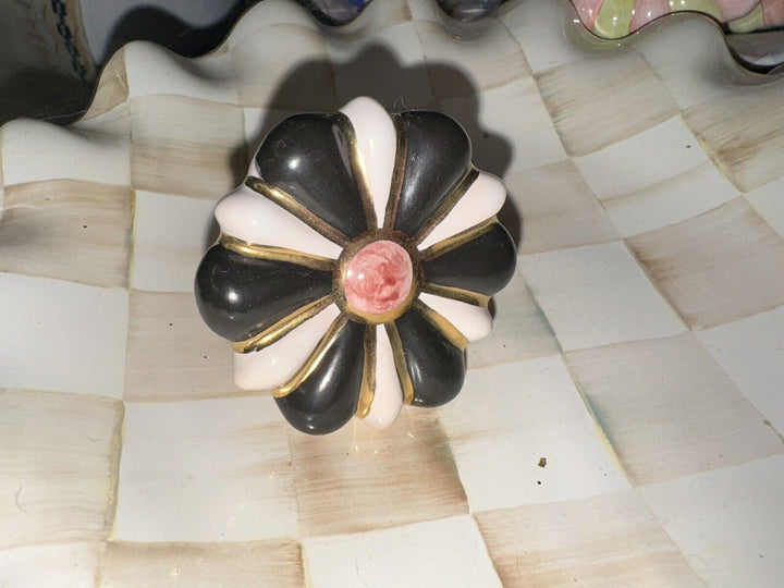 MacKenzie Childs  One Large Black And White  Flower Knob Ceramic Retired