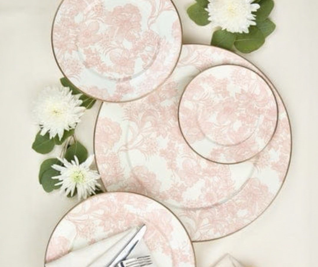 MacKenzie Childs Rosy Pink  Toile Enamel Charger Dinner Plate 12" Retired