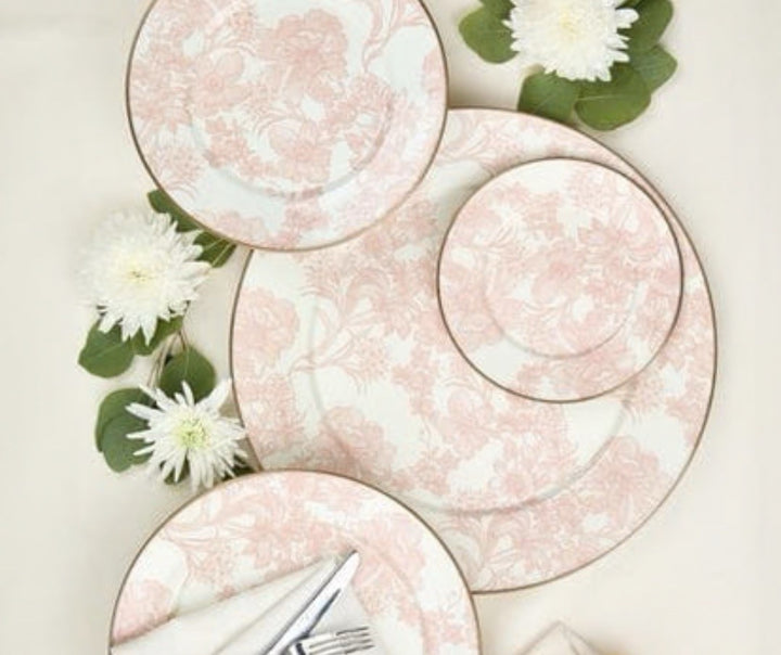 MacKenzie Childs Rosy Pink  Toile Enamel Charger Dinner Plate 12" Retired