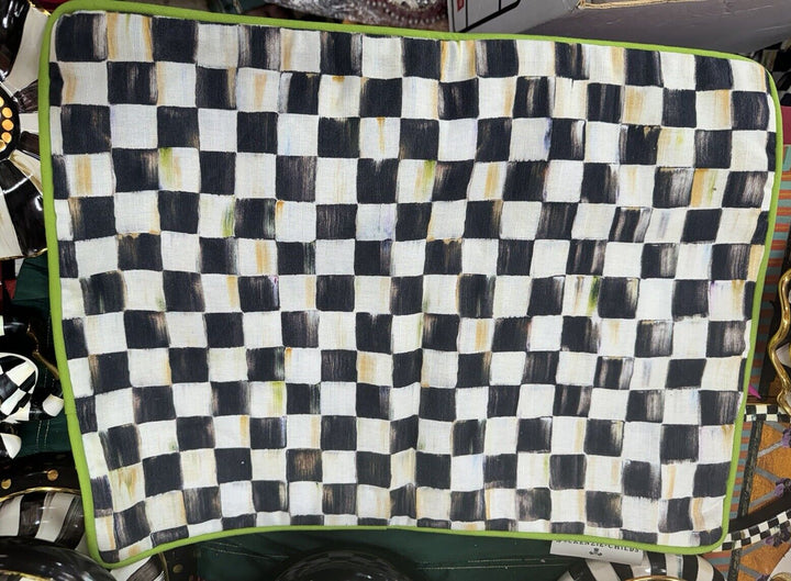 Mackenzie Childs OneCOURTLY CHECK/ STRIPE Reversible Placemat- Green Trim- Linen