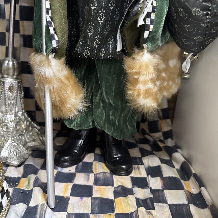Mackenzie Childs Courtly Check Farmhouse Santa With Staff 20.5" Tall New NIB