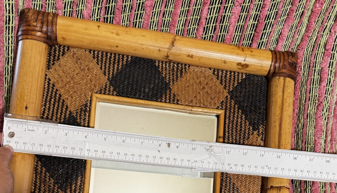Vtg MacKenzie Childs Rattan Ajiro Bamboo Mirror Made Victoria & Richard Era