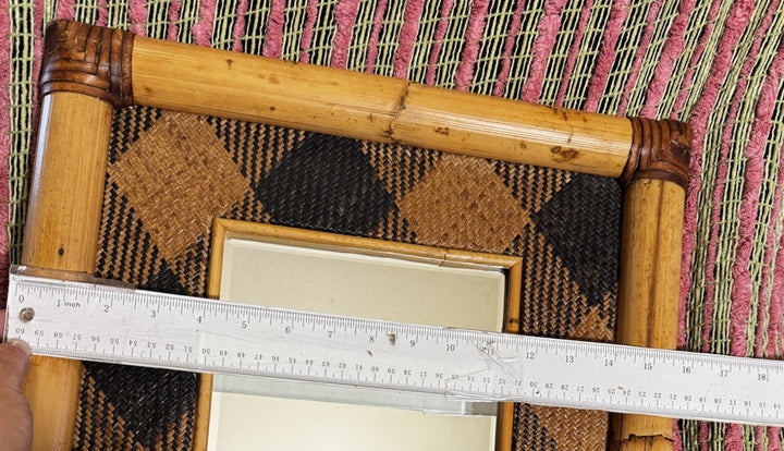 Vtg MacKenzie Childs Rattan Ajiro Bamboo Mirror Made Victoria & Richard Era