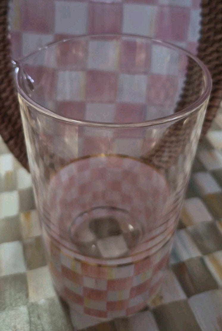 MacKenzie Childs Rosy Check 2.5 Cup Hand Painted Mixing Glass. New!
