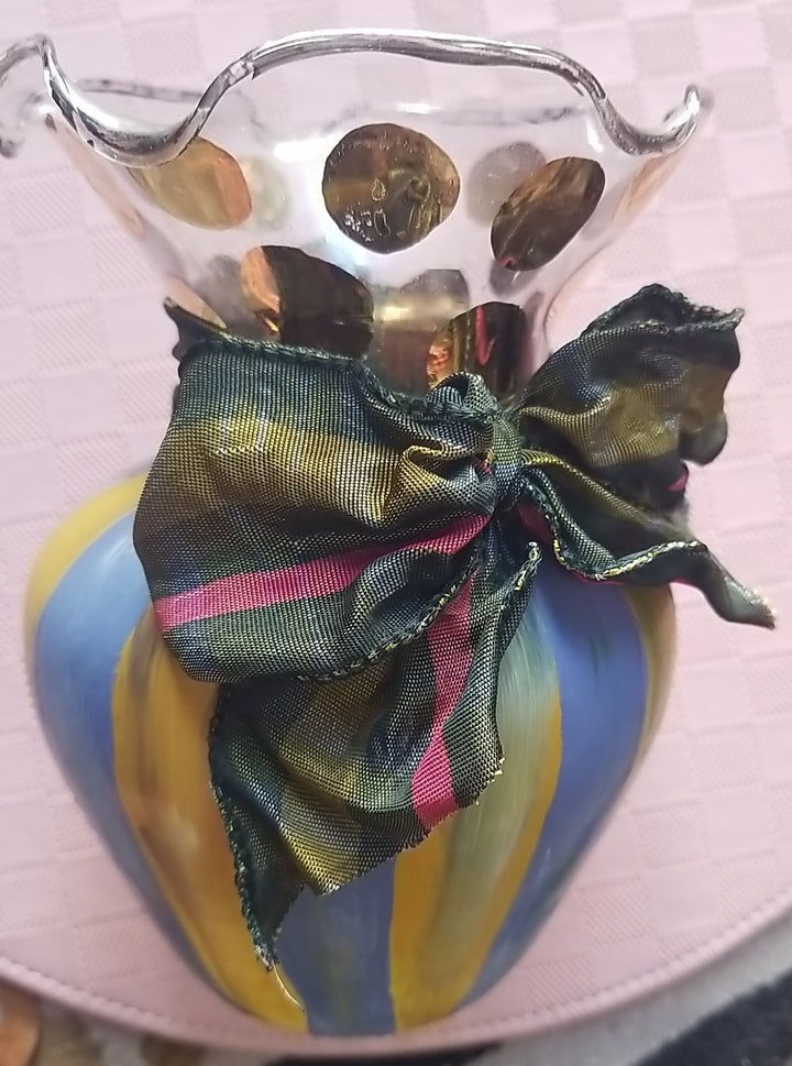 Mackenzie-Childs Heirloom Circus Fluted Glass Flower Vase 5.9"- Retired