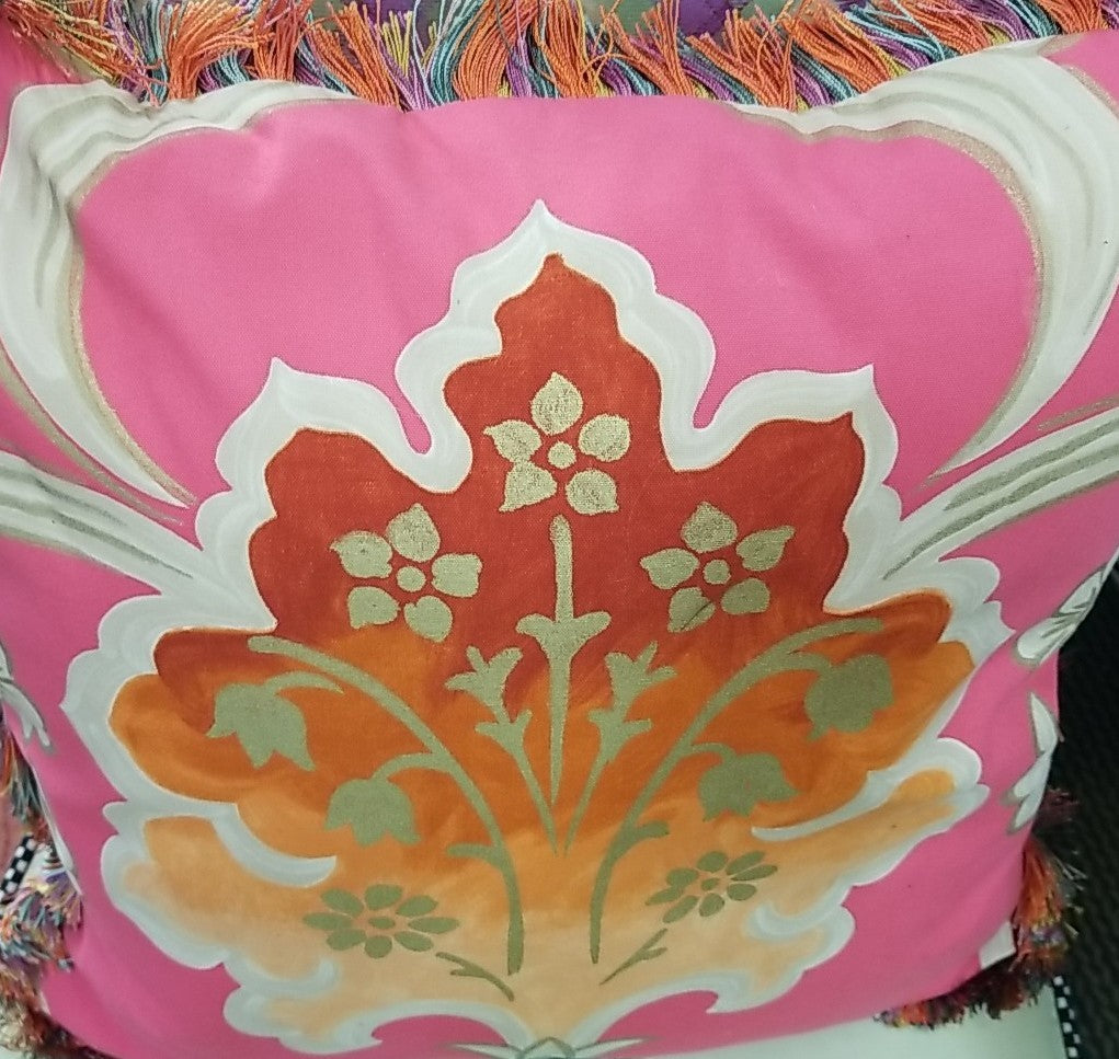 Mackenzie Childs Pink Pillow- 19”x19” Retired