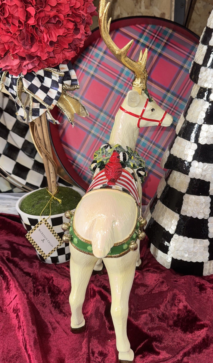 MacKenzie Childs Peppermint Standing Reindeer  11.5" x 4.5" With Cardinal-new