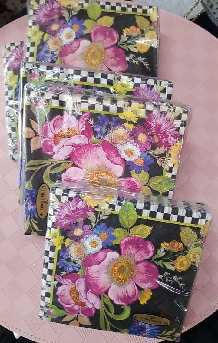 MacKenzie Childs Black Flower Market Paper Cocktail 20 Napkins 1 pack