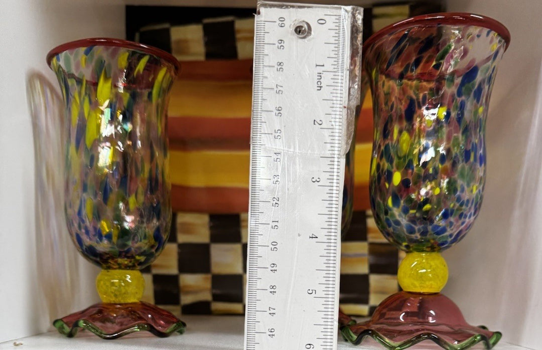 MacKenzie Childs 1 Molten Confetti  Dessert Glass  With Fluted Base 5.5”