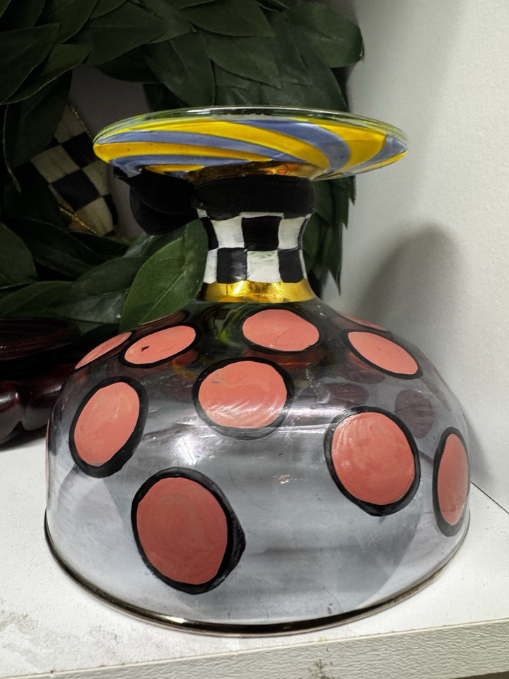 Mackenzie Childs Footed Pedestal Glass Compote Bowl