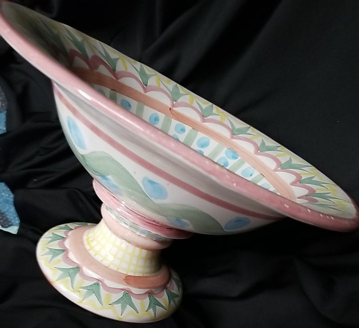Vintage Mackenzie Childs Madison  Compote Fruit Bowl Pedestal 12"- 1988
