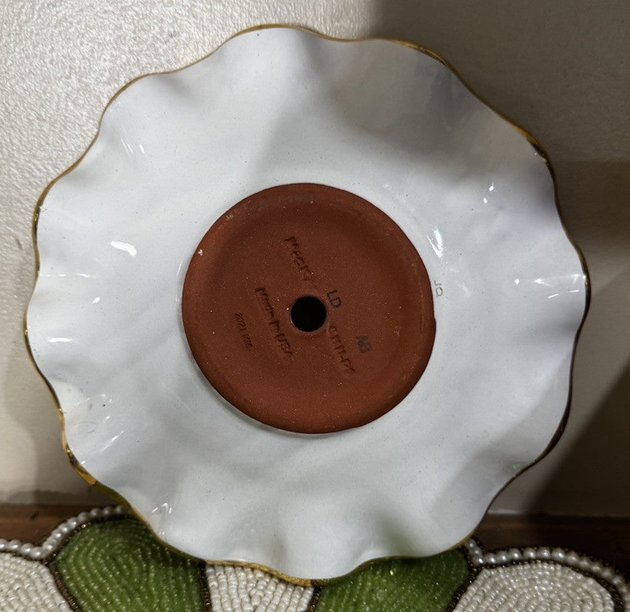 Mackenzie Childs Courtly Check Ceramic 7” Plate Fluted With Hole