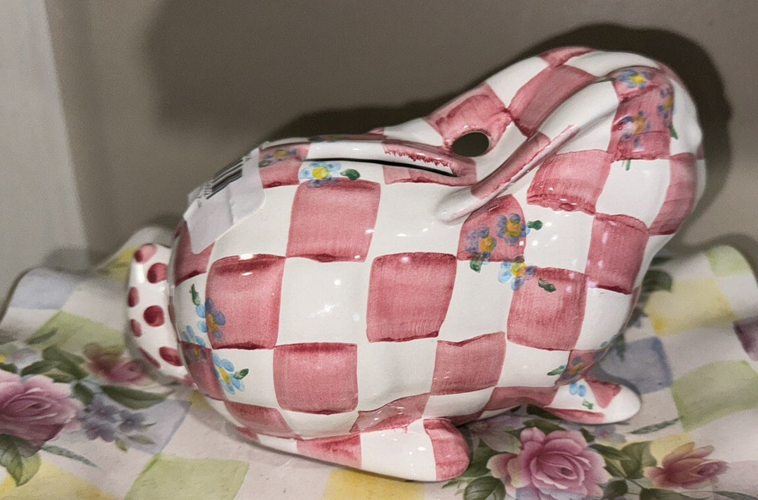 Mackenzie Childs Honeymoon Pink Rose Honeymoon Bunny Bank NEW! RETIRED!!