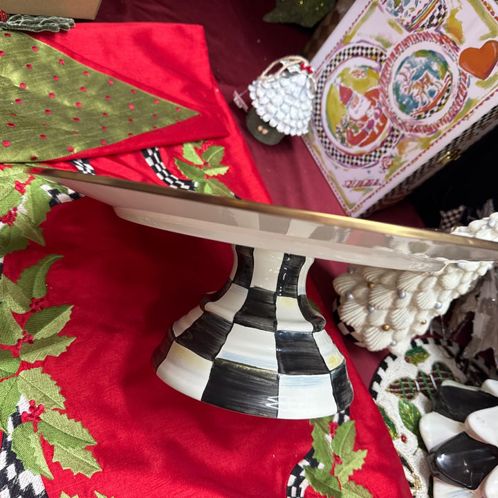 MACKENZIE CHILDS Courtly Check Evergreen Enamel Pedestal Platter - LARGE 16 Tall