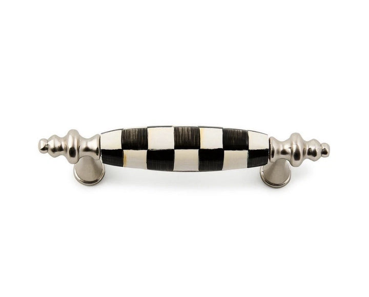 Mackenzie Childs One Courtly Check black, white Nickel Drawer pull 5.25"L NEW