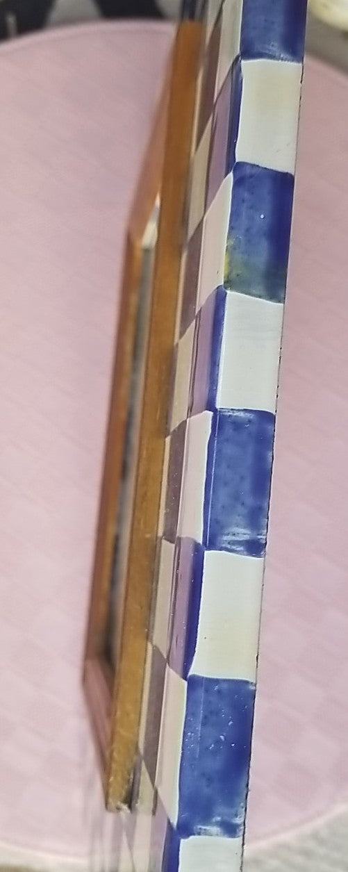 Mackenzie Childs ROYAL CHECK HANGING picture frame holds 4x6 ENAMEL