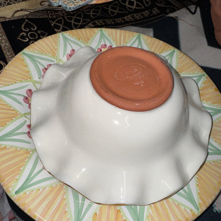 Mackenzie Childs Pink Rose Honeymoon  Fluted  Breakfast bowl 8.5” Ceramic