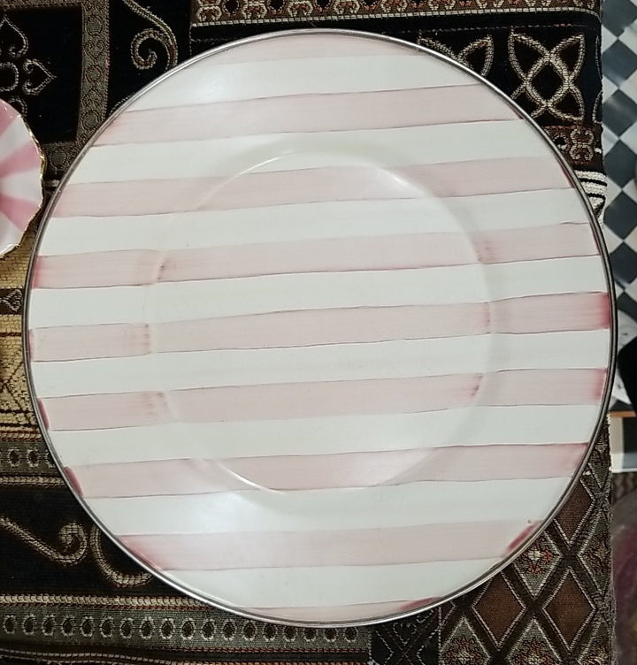 MACKENZIE CHILDS Pink Stripe Bathing Hut- PLATE 11" Enamel- One -retired