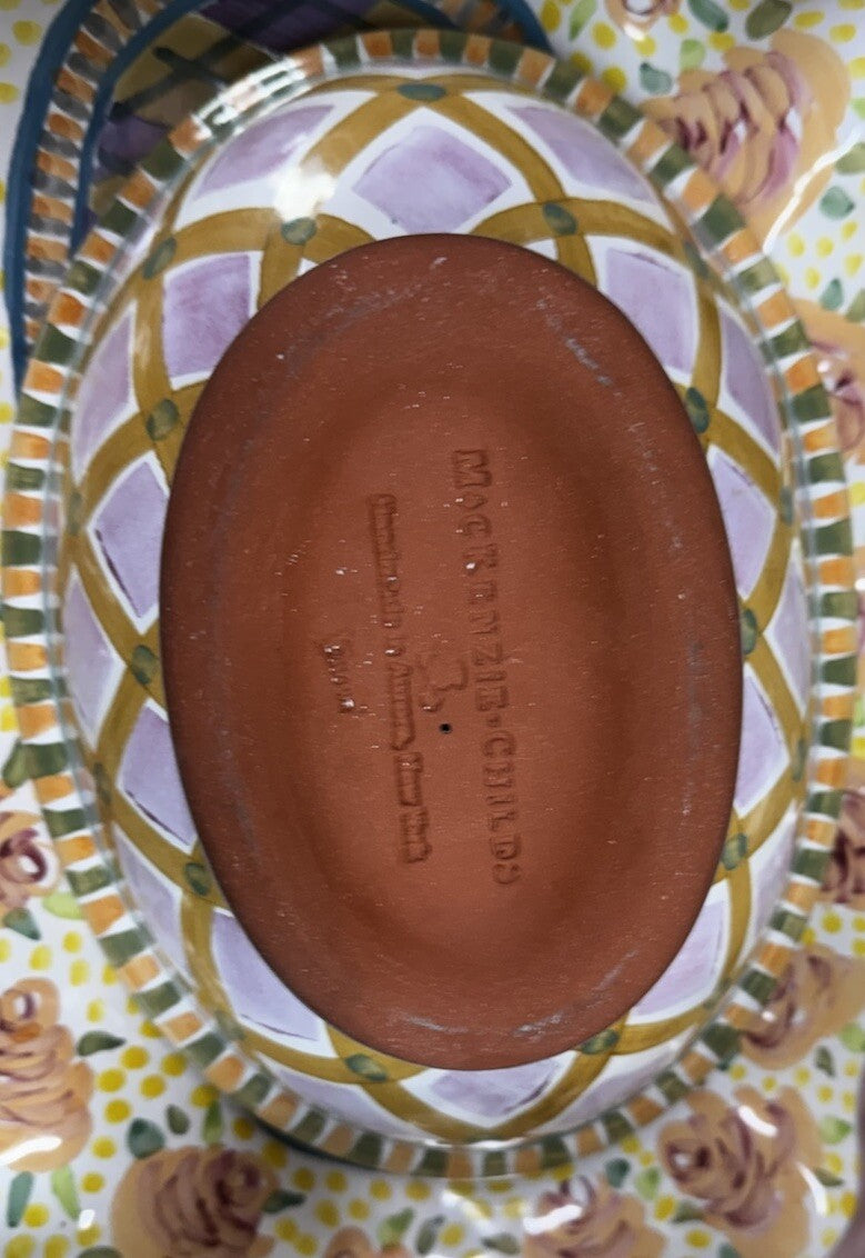Mackenzie Childs Odd Fellows Footed Oval Serving Dish Ceramic 2010 Retired