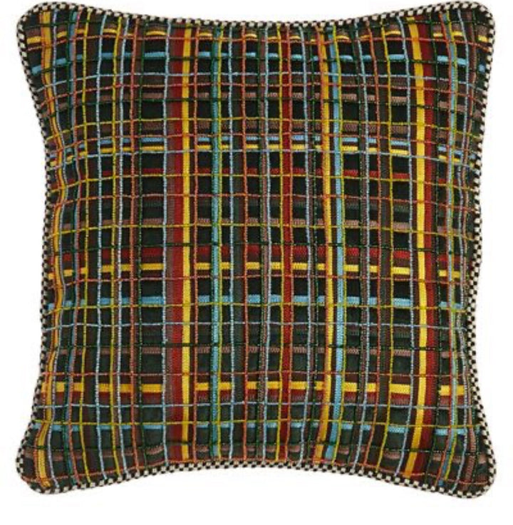 Mackenzie Childs Retired  Beaded  Inverness  Plaid  Pillow 13” Square  Excel
