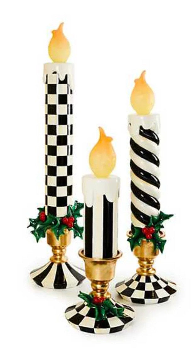 Mackenzie Childs Courtly Check Illuminated Small Trophy Huge Candle 30.5” Tall