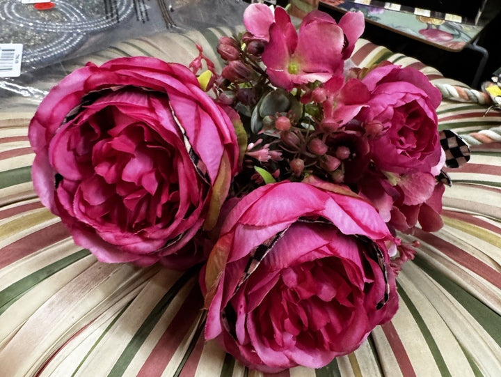 MacKENZIE CHILDS Fushia Rose Hydrangea BOUQUET Courtly Check RETIRED