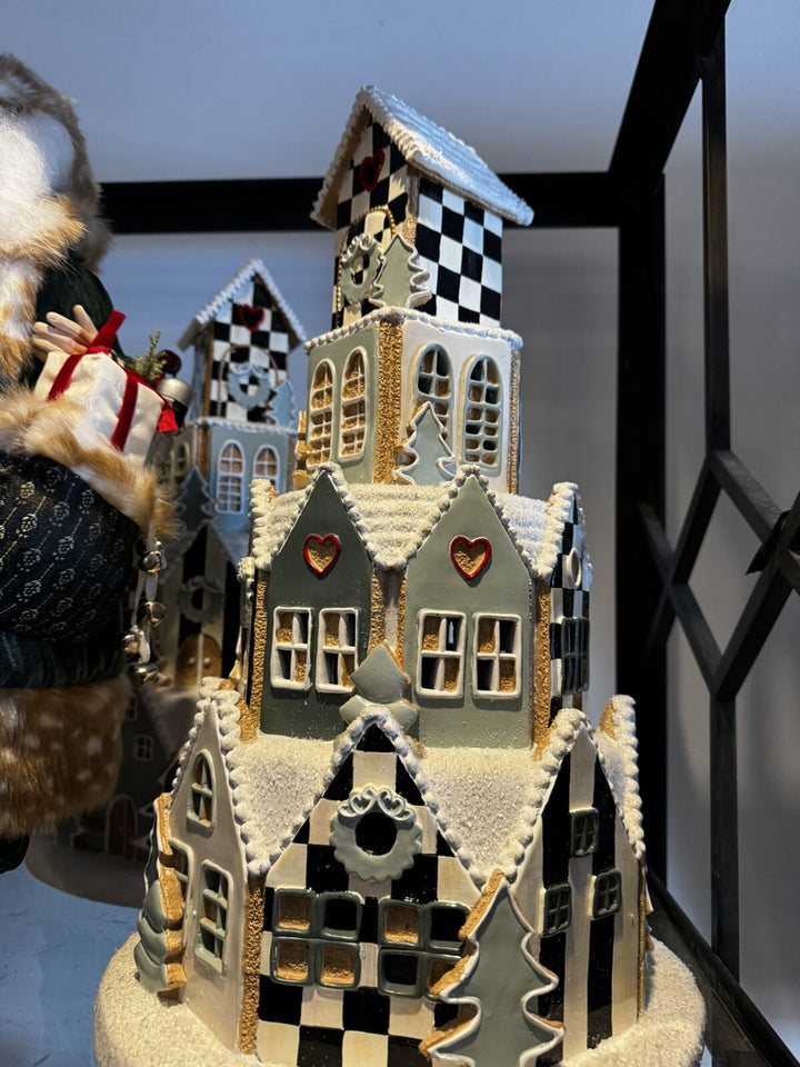 Mackenzie Childs Illuminated Farmhouse Gingerbread Village New In The Box