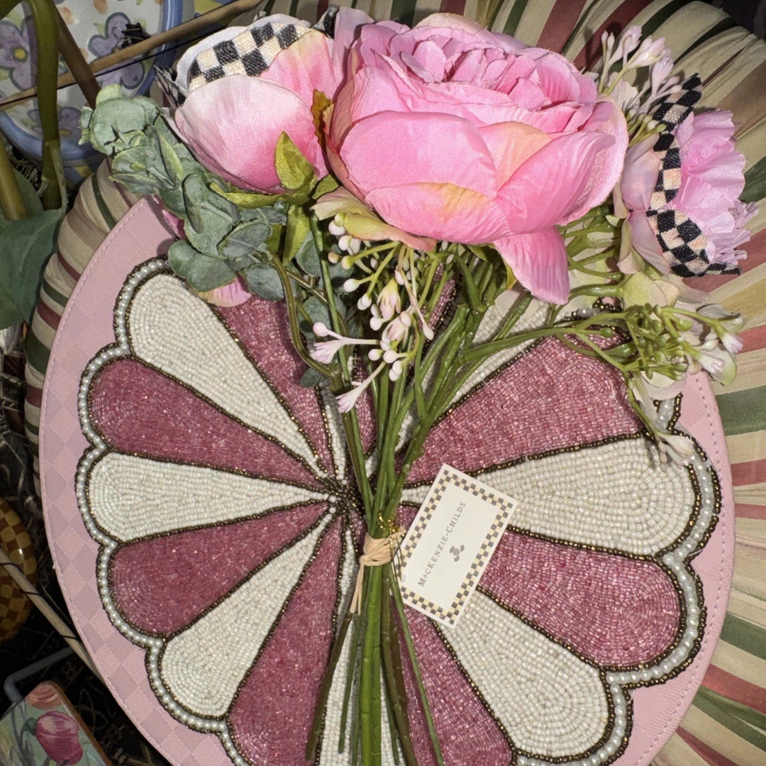 MacKENZIE CHILDS Pink Rose  Ranunculus BOUQUET Courtly Check RETIRED