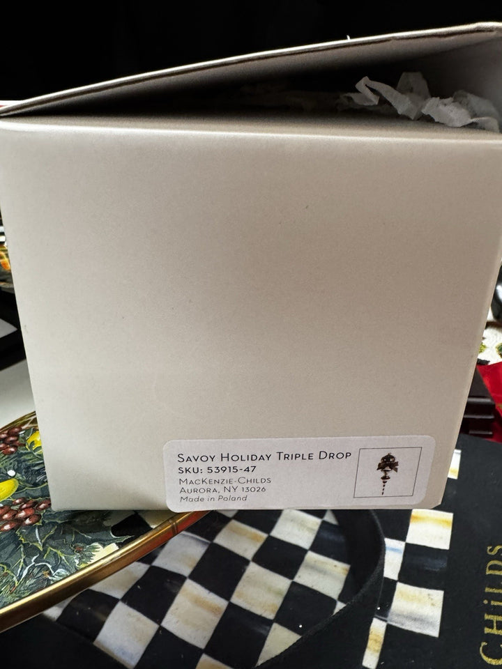 MacKenzie Childs Savoy triple Glass drop ornament new in box