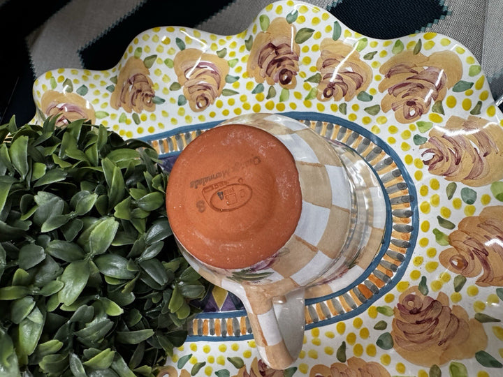 MacKenzie Childs Honeymoon Orange Marmalade MUG (Orange Check/Pink Roses)