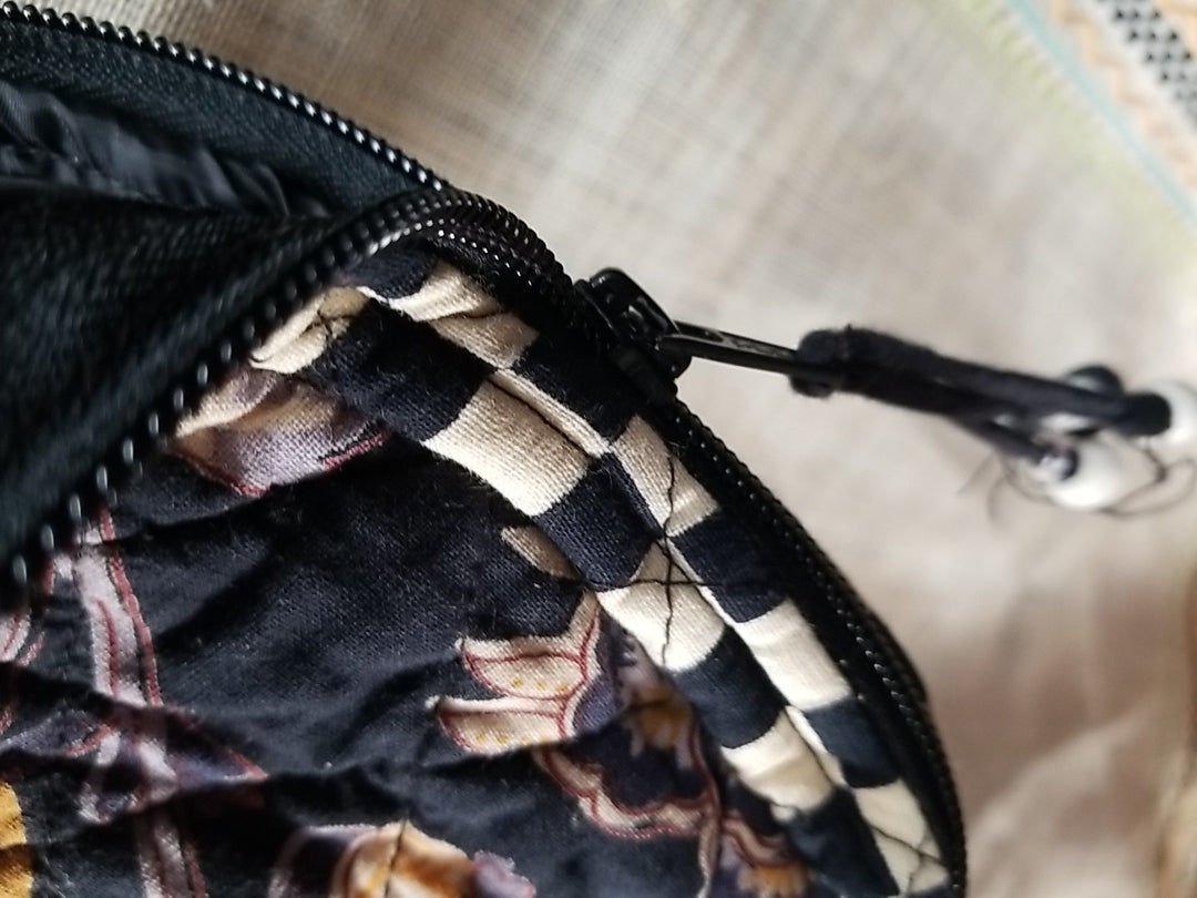 mackenzie childs Vendage  1/2 Moon Bag 10" X 8"- Retired Pattern 2 inside pocket