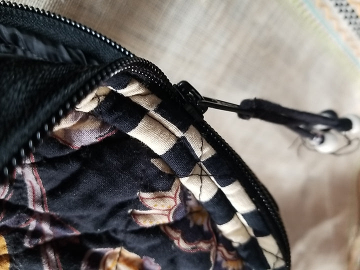 mackenzie childs Vendage  1/2 Moon Bag 10" X 8"- Retired Pattern 2 inside pocket